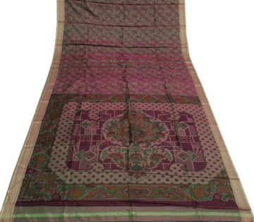 Sushila Vintage Indian Saree 100% Pure Silk Printed Abstract Soft Craft Fabric