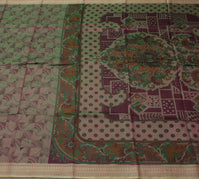 Sushila Vintage Indian Saree 100% Pure Silk Printed Abstract Soft Craft Fabric