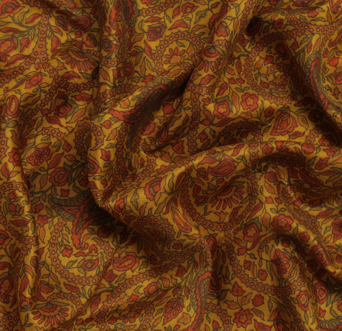 Sushila Vintage Mustard Saree 100% Pure Silk Printed Paisley Soft Craft Fabric