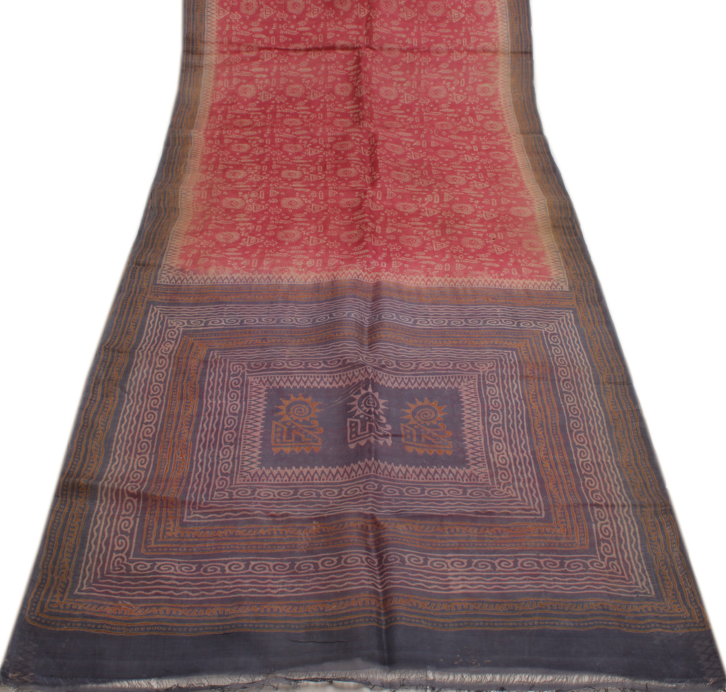 Sushila Vintage Peach Indian Saree 100% Pure Silk Printed Soft Sari Craft Fabric