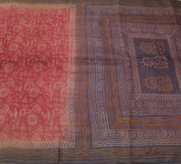 Sushila Vintage Peach Indian Saree 100% Pure Silk Printed Soft Sari Craft Fabric