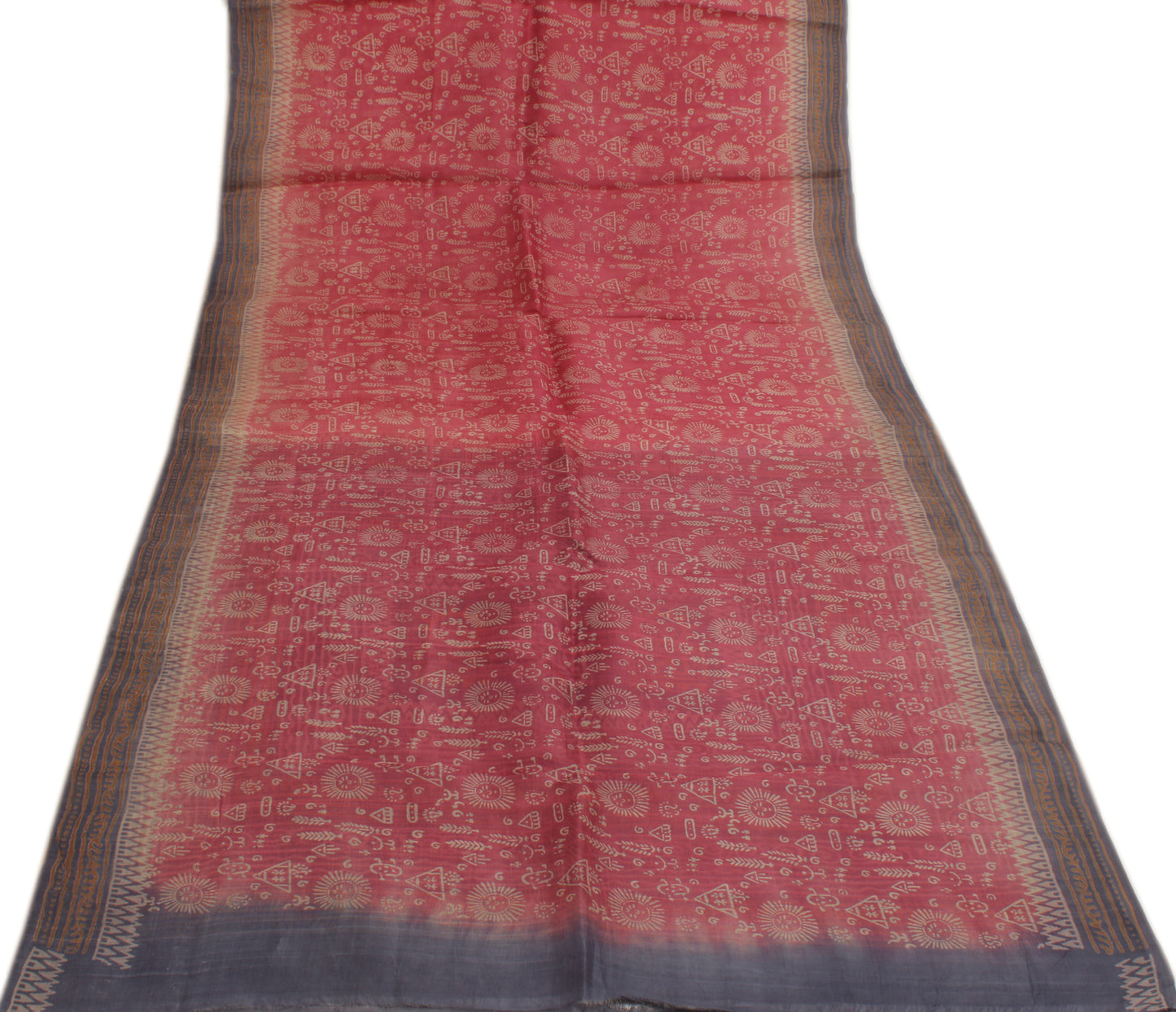 Sushila Vintage Peach Indian Saree 100% Pure Silk Printed Soft Sari Craft Fabric