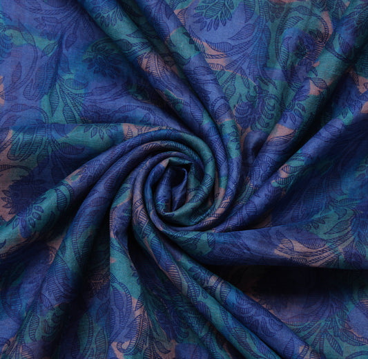 Sushila Vintage Multi-Color Sari 100% Pure Silk Printed Floral Soft Craft Fabric