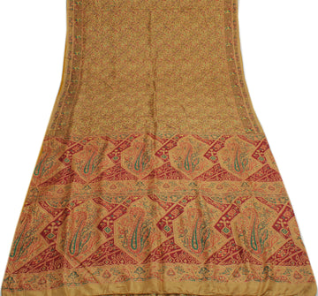 Sushila Vintage Indian Saree 100% Pure Silk Printed Floral Soft Craft Fabric