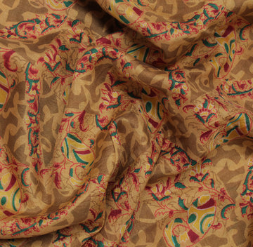 Sushila Vintage Indian Saree 100% Pure Silk Printed Floral Soft Craft Fabric