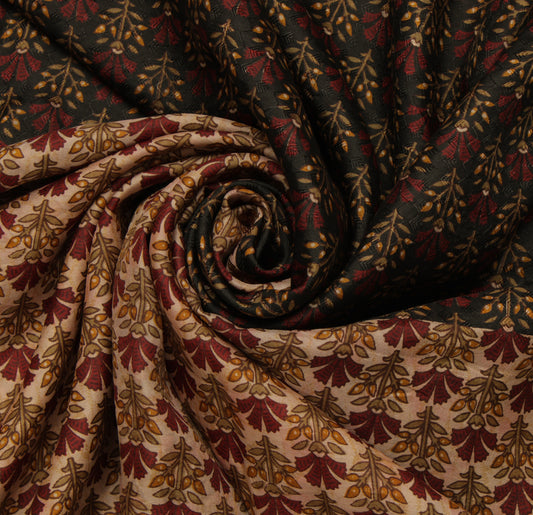 Sushila Vintage Cream & Black Saree 100% Pure Silk Printed Soft Craft Fabric