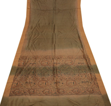 Sushila Vintage Indian Saree 100% Pure Silk Printed Peacock Soft Craft Fabric