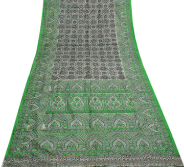 Sushila Vintage White Saree 100% Pure Silk Printed Floral Soft Craft Fabric
