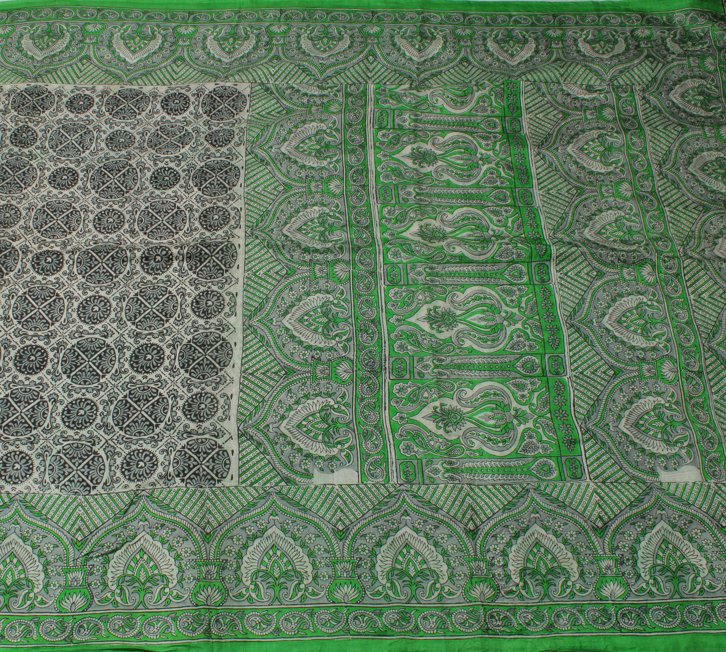 Sushila Vintage White Saree 100% Pure Silk Printed Floral Soft Craft Fabric