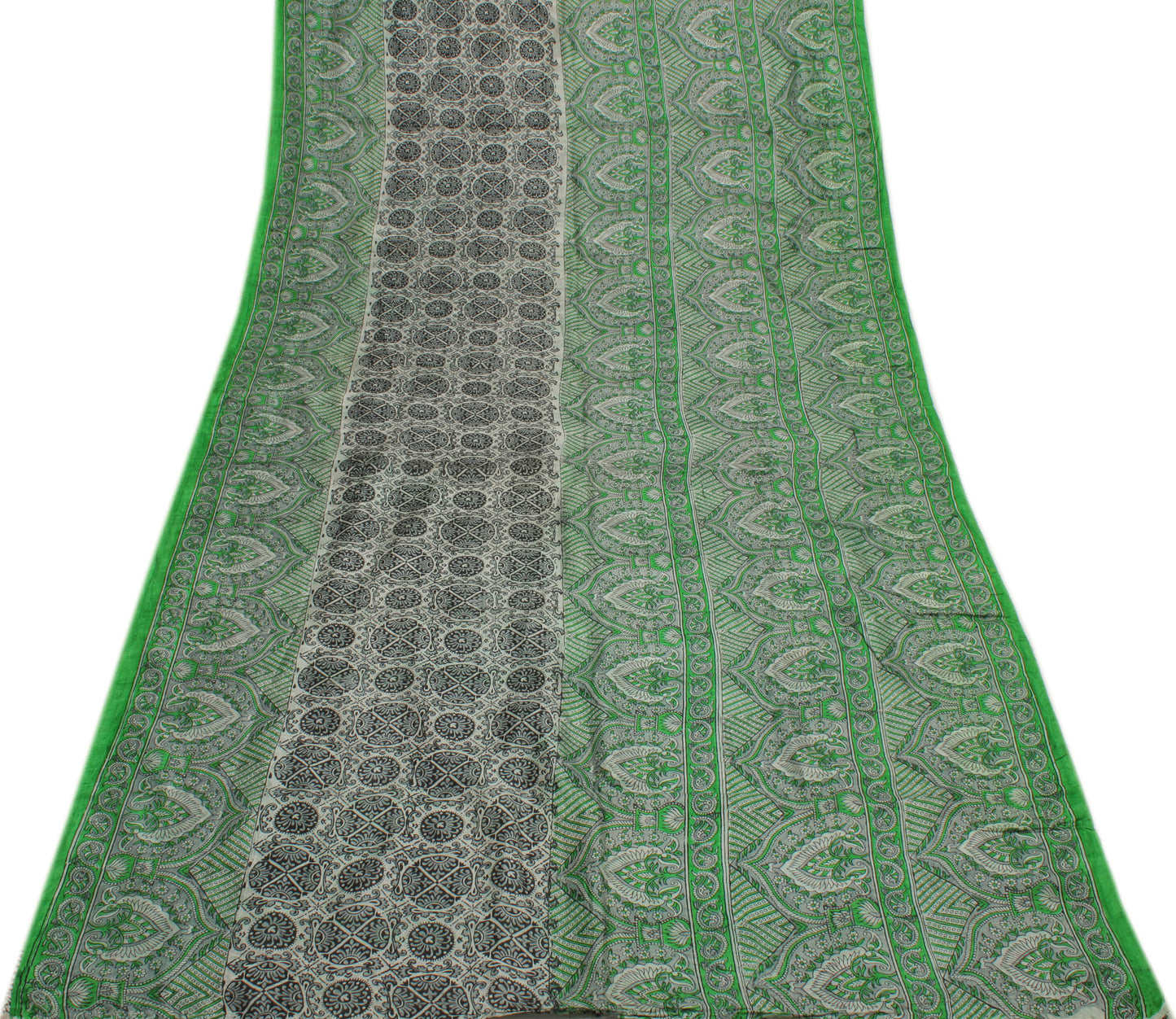 Sushila Vintage White Saree 100% Pure Silk Printed Floral Soft Craft Fabric
