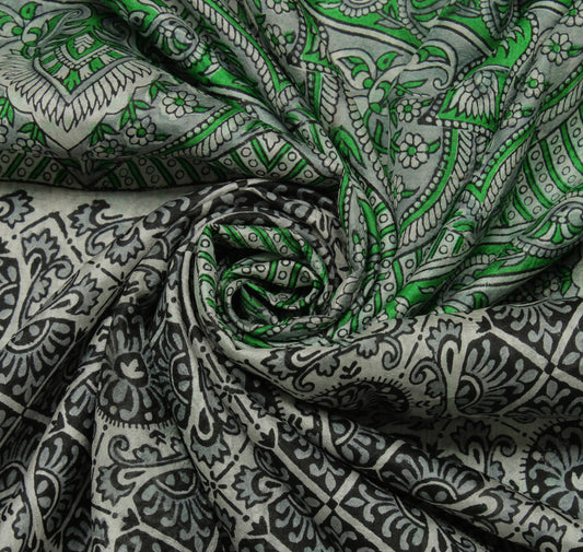 Sushila Vintage White Saree 100% Pure Silk Printed Floral Soft Craft Fabric
