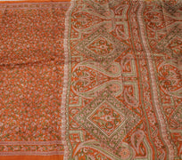 Sushila Vintage Orange Saree 100% Pure Silk Printed Floral 5 Yard  Craft Fabric