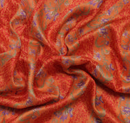 Sushila Vintage Peach Saree 100% Pure Silk Printed Floral Soft Sari Craft Fabric