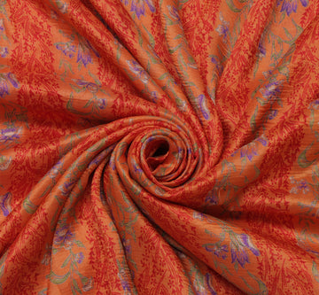Sushila Vintage Peach Saree 100% Pure Silk Printed Floral Soft Sari Craft Fabric