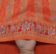 Sushila Vintage Peach Saree 100% Pure Silk Printed Floral Soft Sari Craft Fabric