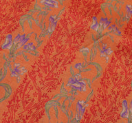 Sushila Vintage Peach Saree 100% Pure Silk Printed Floral Soft Sari Craft Fabric