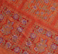 Sushila Vintage Peach Saree 100% Pure Silk Printed Floral Soft Sari Craft Fabric