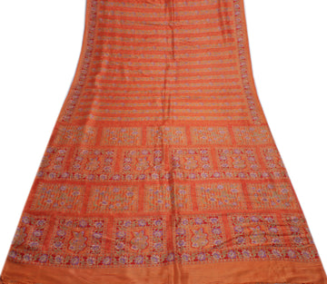 Sushila Vintage Peach Saree 100% Pure Silk Printed Floral Soft Sari Craft Fabric