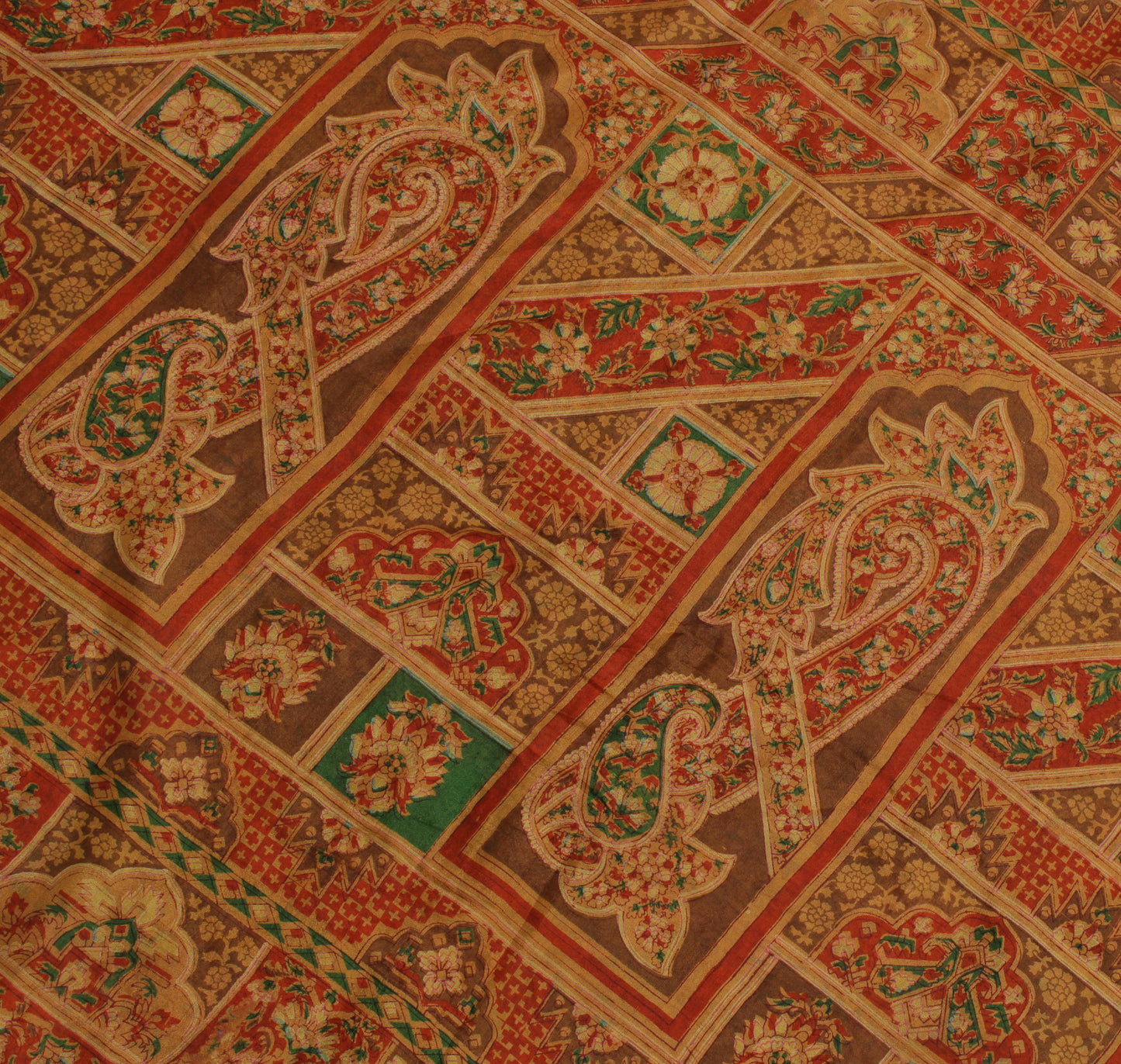 Sushila Vintage Brown Saree 100% Pure Silk Printed Floral Soft Sari Craft Fabric