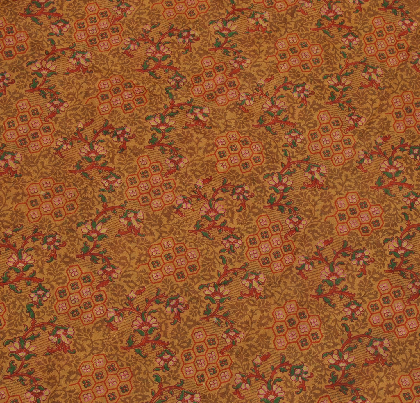 Sushila Vintage Brown Saree 100% Pure Silk Printed Floral Soft Sari Craft Fabric