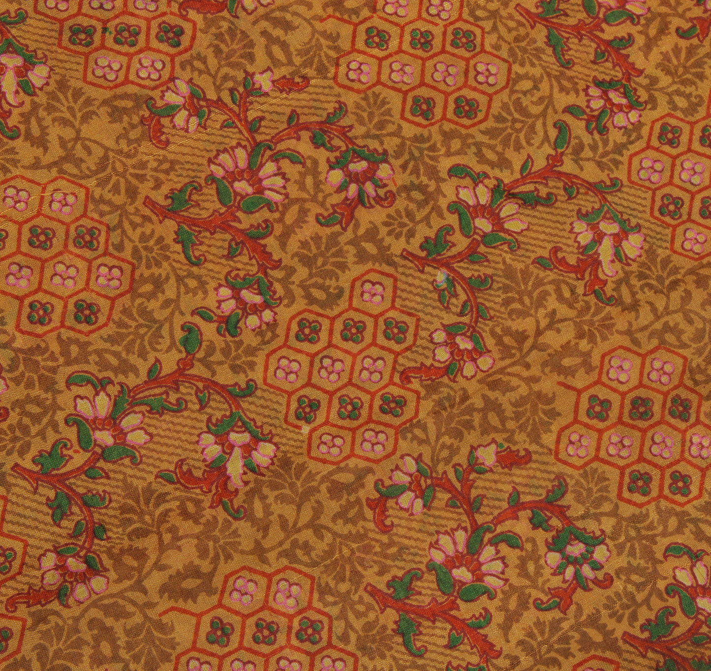 Sushila Vintage Brown Saree 100% Pure Silk Printed Floral Soft Sari Craft Fabric