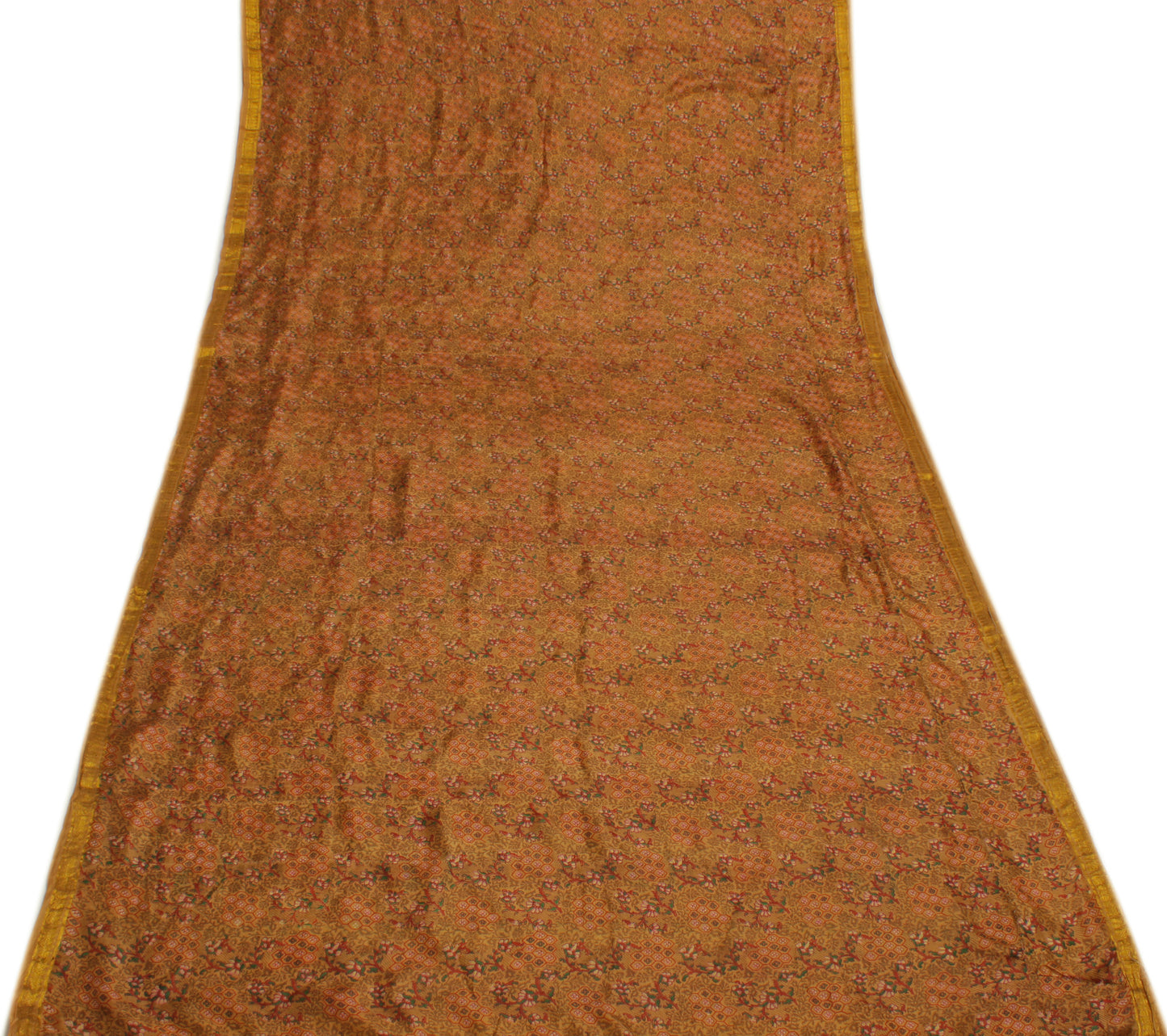 Sushila Vintage Brown Saree 100% Pure Silk Printed Floral Soft Sari Craft Fabric