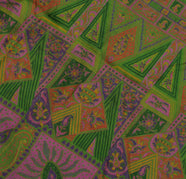 Sushila Vintage Green Saree 100% Pure Silk Printed Floral Soft Craft Fabric