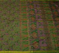 Sushila Vintage Green Saree 100% Pure Silk Printed Floral Soft Craft Fabric
