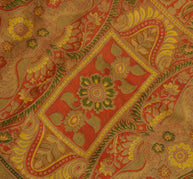 Sushila Vintage Brown Saree 100% Pure Silk Printed Floral Soft Sari Craft Fabric