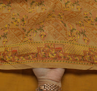 Sushila Vintage Brown Saree 100% Pure Silk Printed Floral Soft Sari Craft Fabric