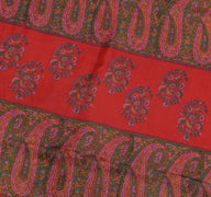 Sushila Vintage Red Saree 100% Pure Silk Printed Floral Soft 5 Yard Craft Fabric