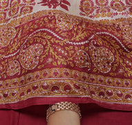 Sushila Vintage White Saree 100% Pure Silk Printed Floral Soft Craft Fabric
