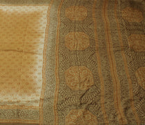 Sushila Vintage Brown Saree 100% Pure Silk Printed Floral Soft Craft Fabric