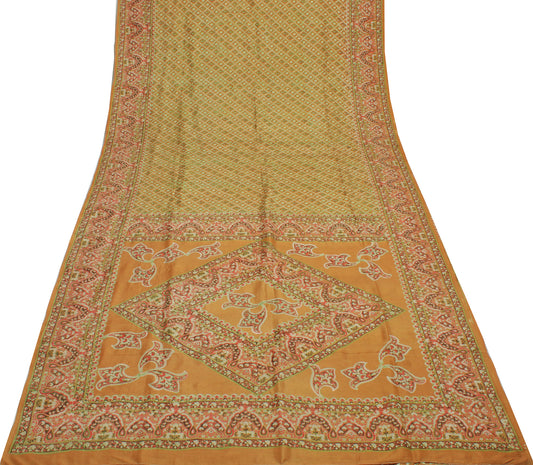 Sushila Vintage Mustard Saree 100% Pure Silk Printed Floral Soft Craft Fabric