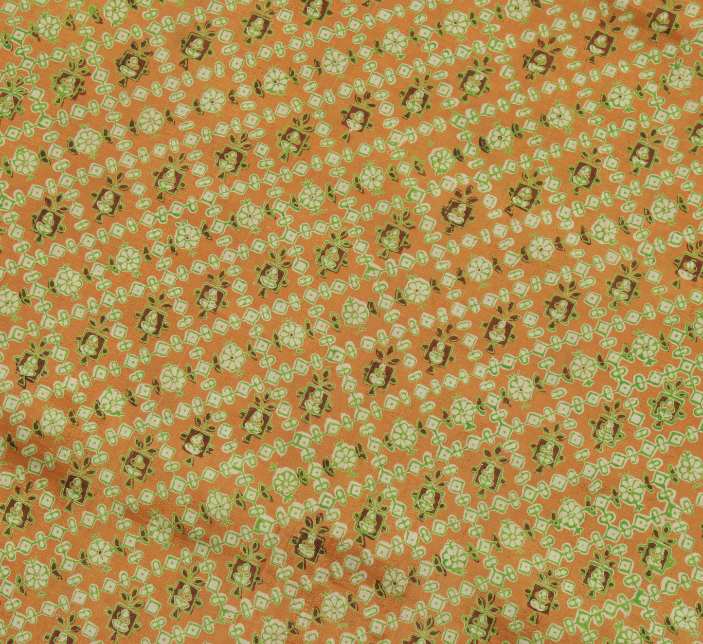 Sushila Vintage Mustard Saree 100% Pure Silk Printed Floral Soft Craft Fabric