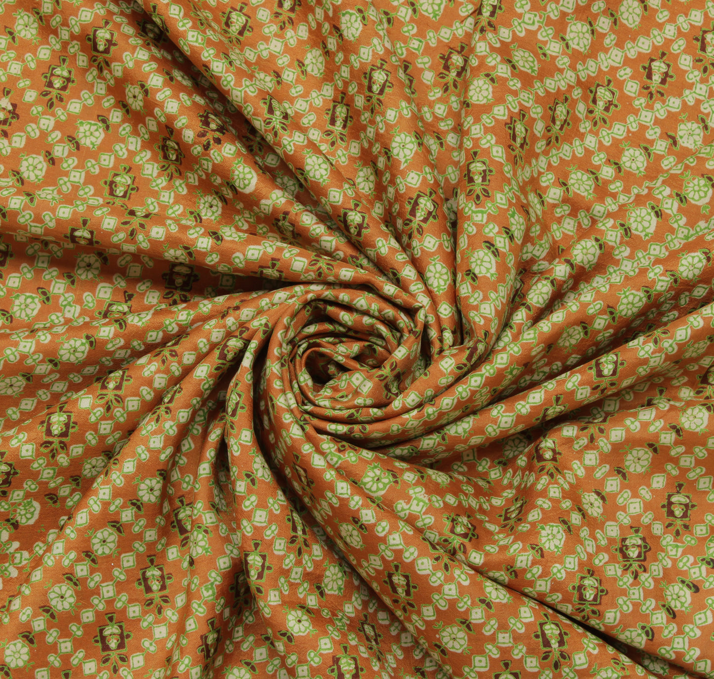 Sushila Vintage Mustard Saree 100% Pure Silk Printed Floral Soft Craft Fabric