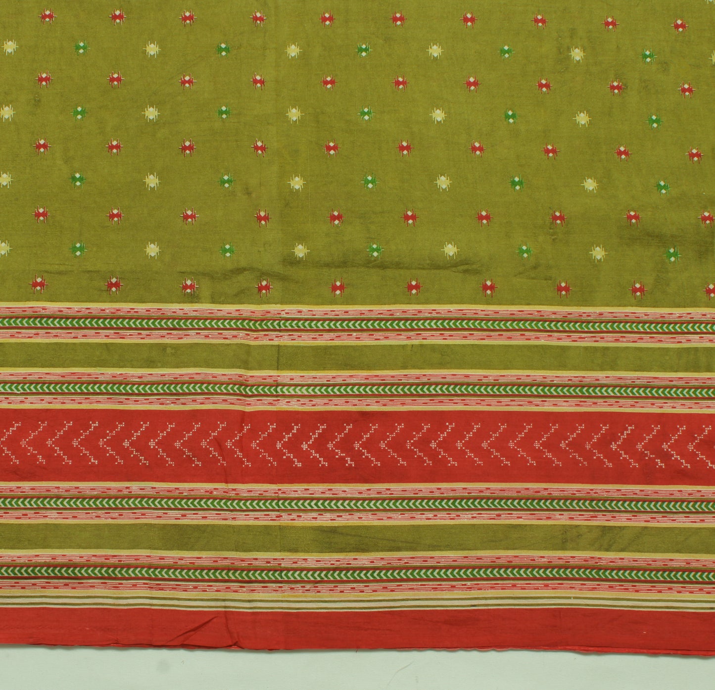 Sushila Vintage Green Indian Saree 100% Pure Silk Printed Soft Sari Craft Fabric