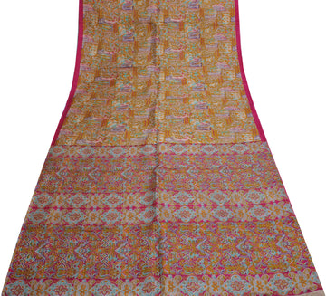 Sushila Vintage Green Saree 100% Pure Silk Printed Abstract Soft Craft Fabric