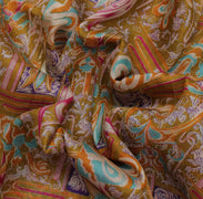 Sushila Vintage Green Saree 100% Pure Silk Printed Abstract Soft Craft Fabric