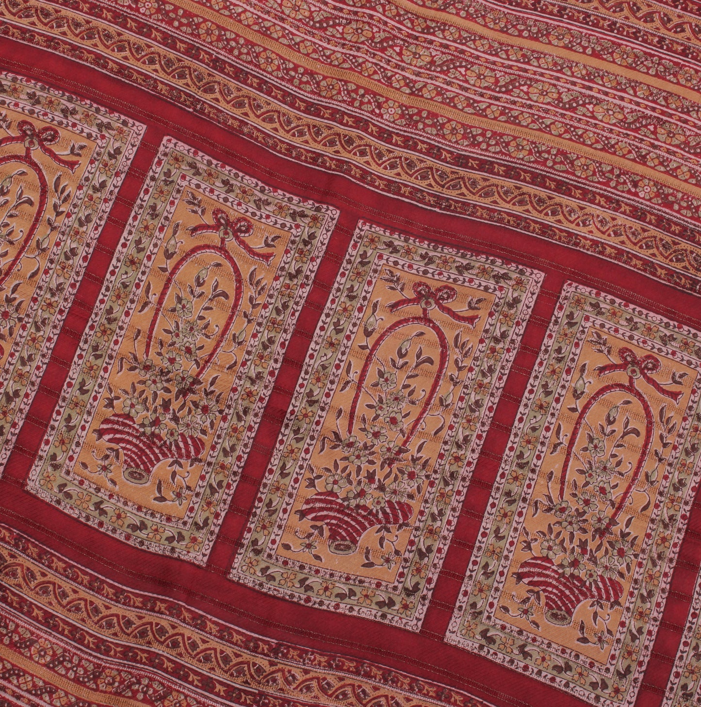Sushila Vintage Maroon Saree 100% Pure Silk Printed Floral Soft Craft Fabric
