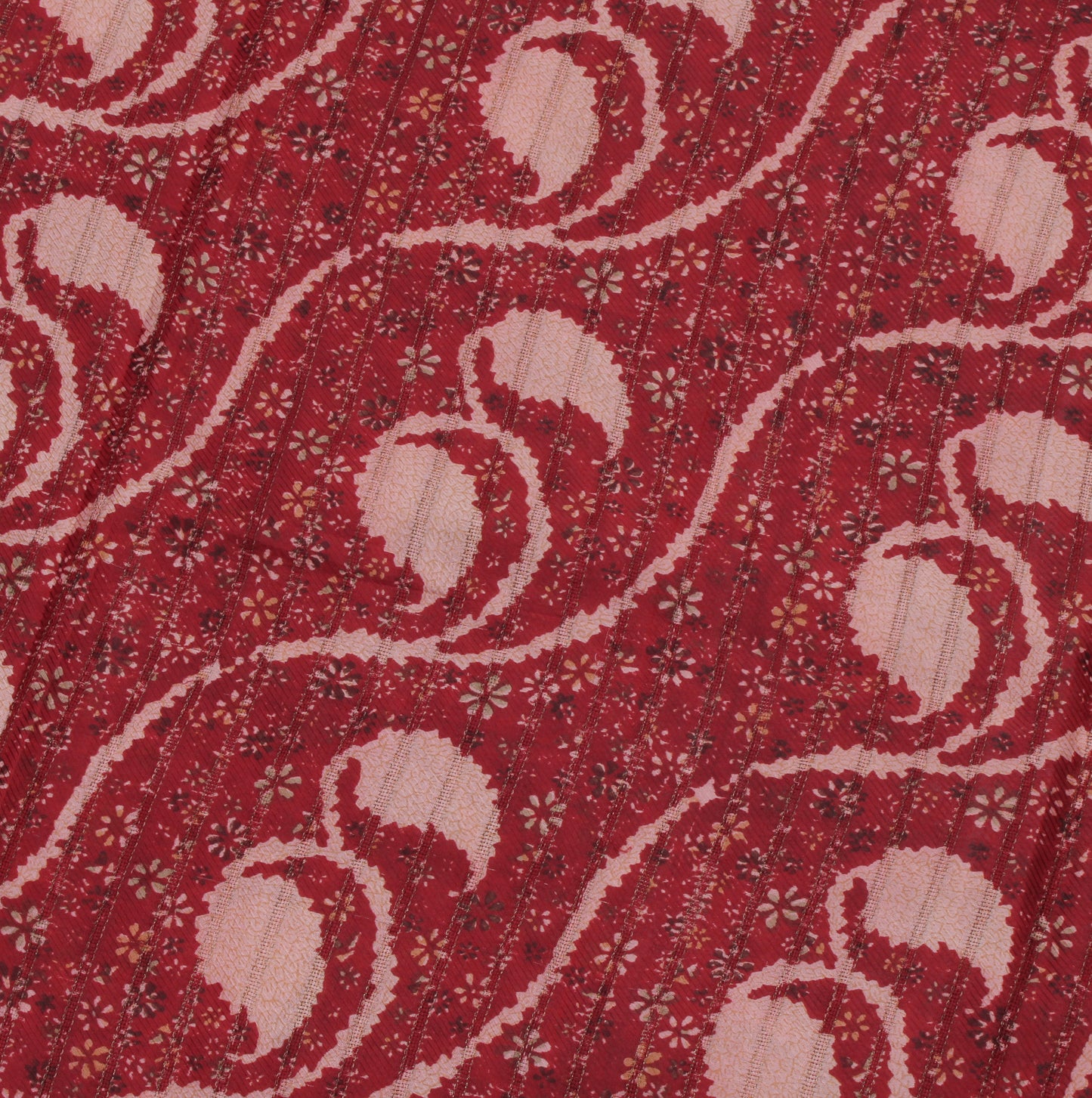 Sushila Vintage Maroon Saree 100% Pure Silk Printed Floral Soft Craft Fabric