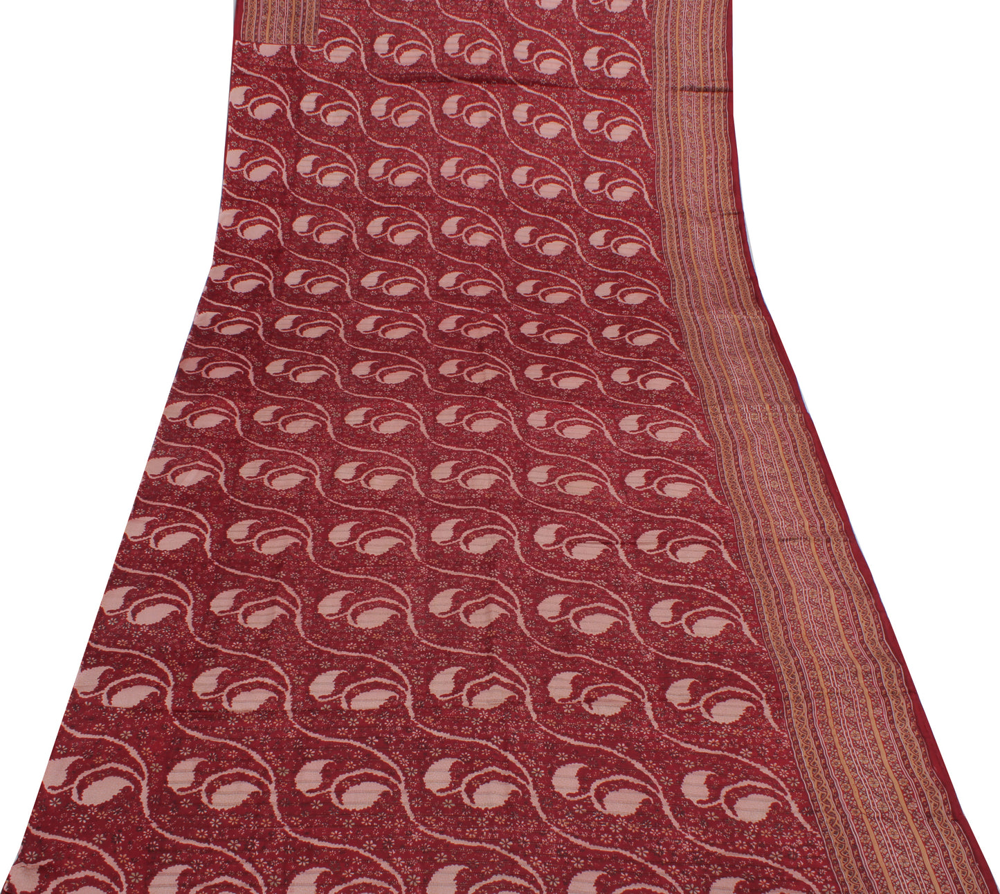 Sushila Vintage Maroon Saree 100% Pure Silk Printed Floral Soft Craft Fabric