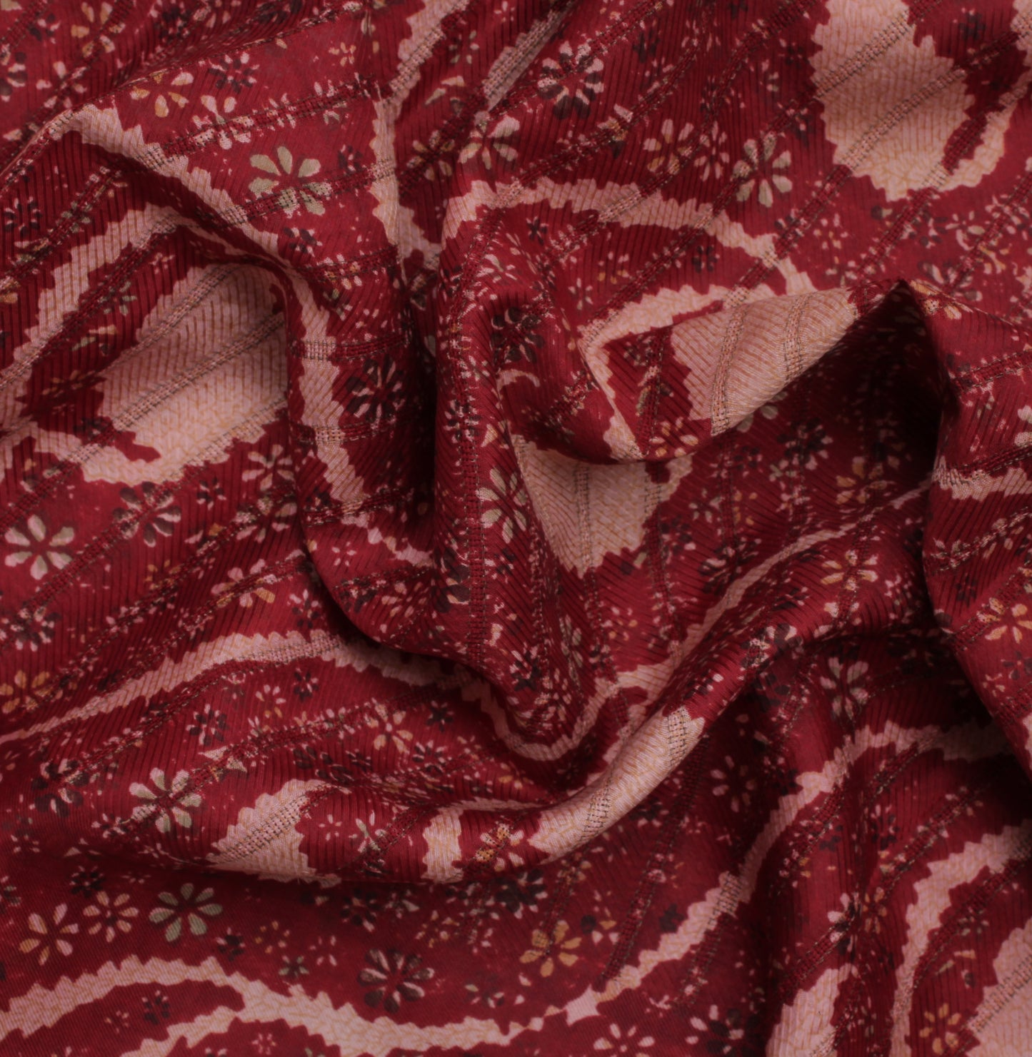 Sushila Vintage Maroon Saree 100% Pure Silk Printed Floral Soft Craft Fabric