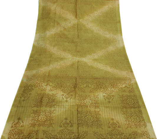 Sushila Vintage Green Indian Saree 100% Pure Silk Printed Soft Craft Sari Fabric