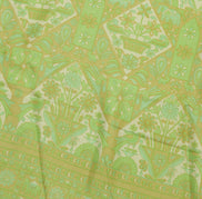 Sushila Vintage Green Saree 100% Pure Silk Printed Floral Soft Craft Fabric