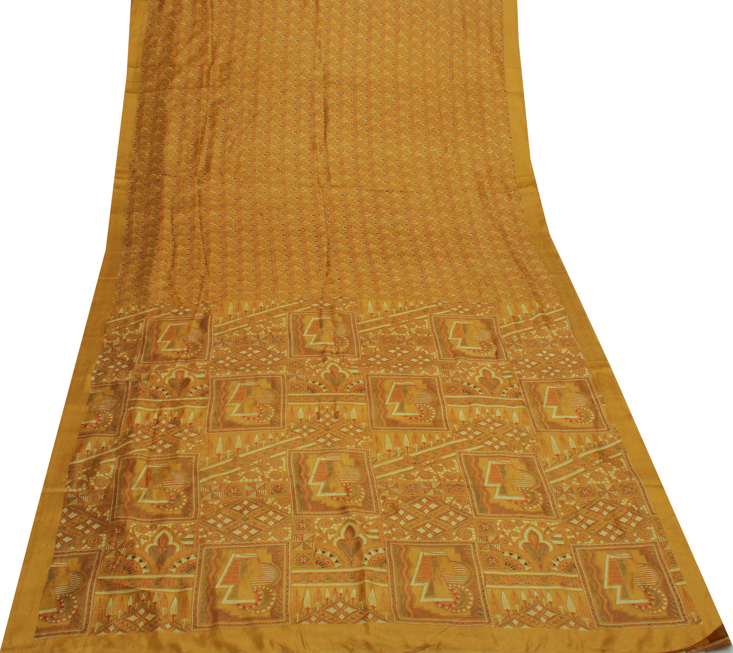 Sushila Vintage Green Indian Saree 100% Pure Silk Printed Soft Craft Sari Fabric