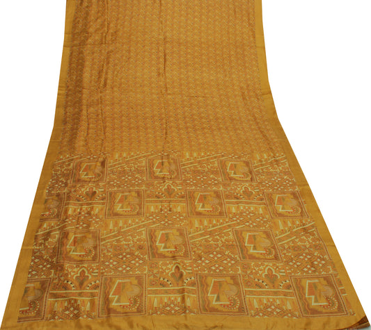 Sushila Vintage Green Indian Saree 100% Pure Silk Printed Soft Craft Sari Fabric