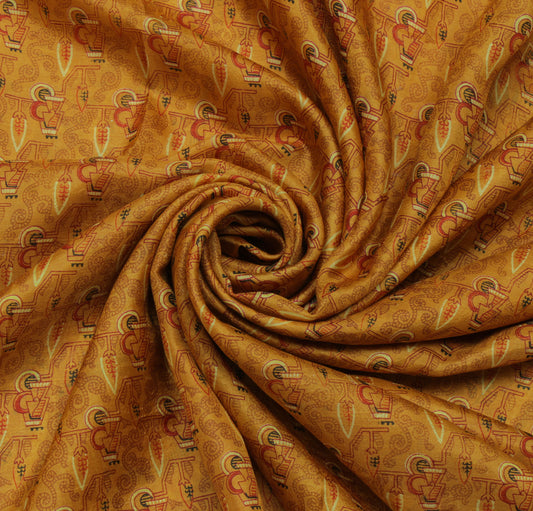 Sushila Vintage Green Indian Saree 100% Pure Silk Printed Soft Craft Sari Fabric