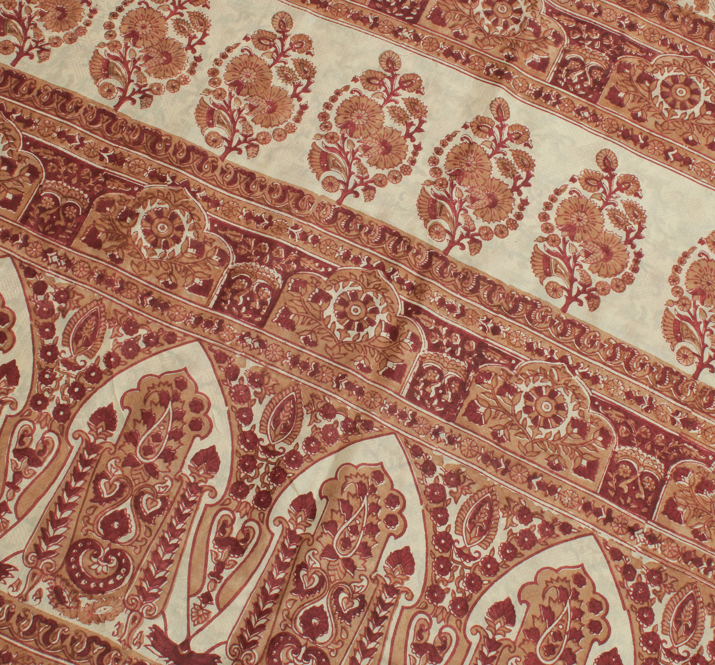 Sushila Vintage Cream Saree 100% Pure Silk Printed Floral Soft Craft Fabric