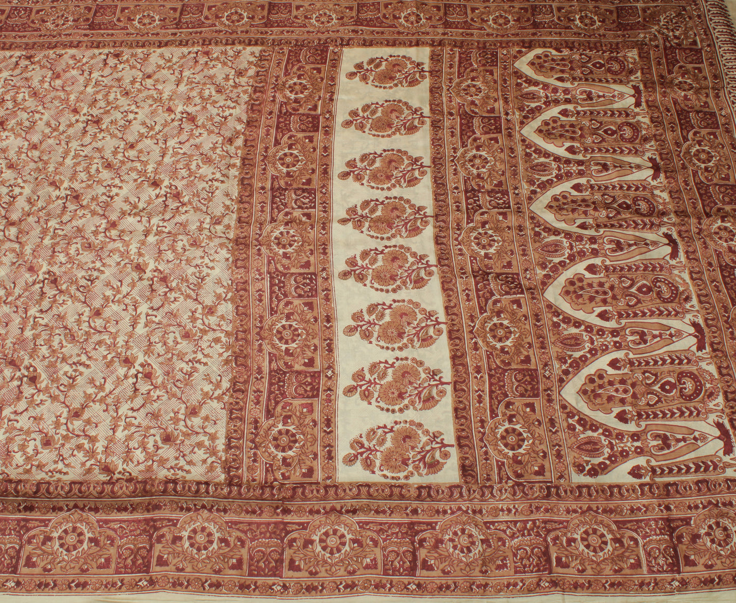 Sushila Vintage Cream Saree 100% Pure Silk Printed Floral Soft Craft Fabric
